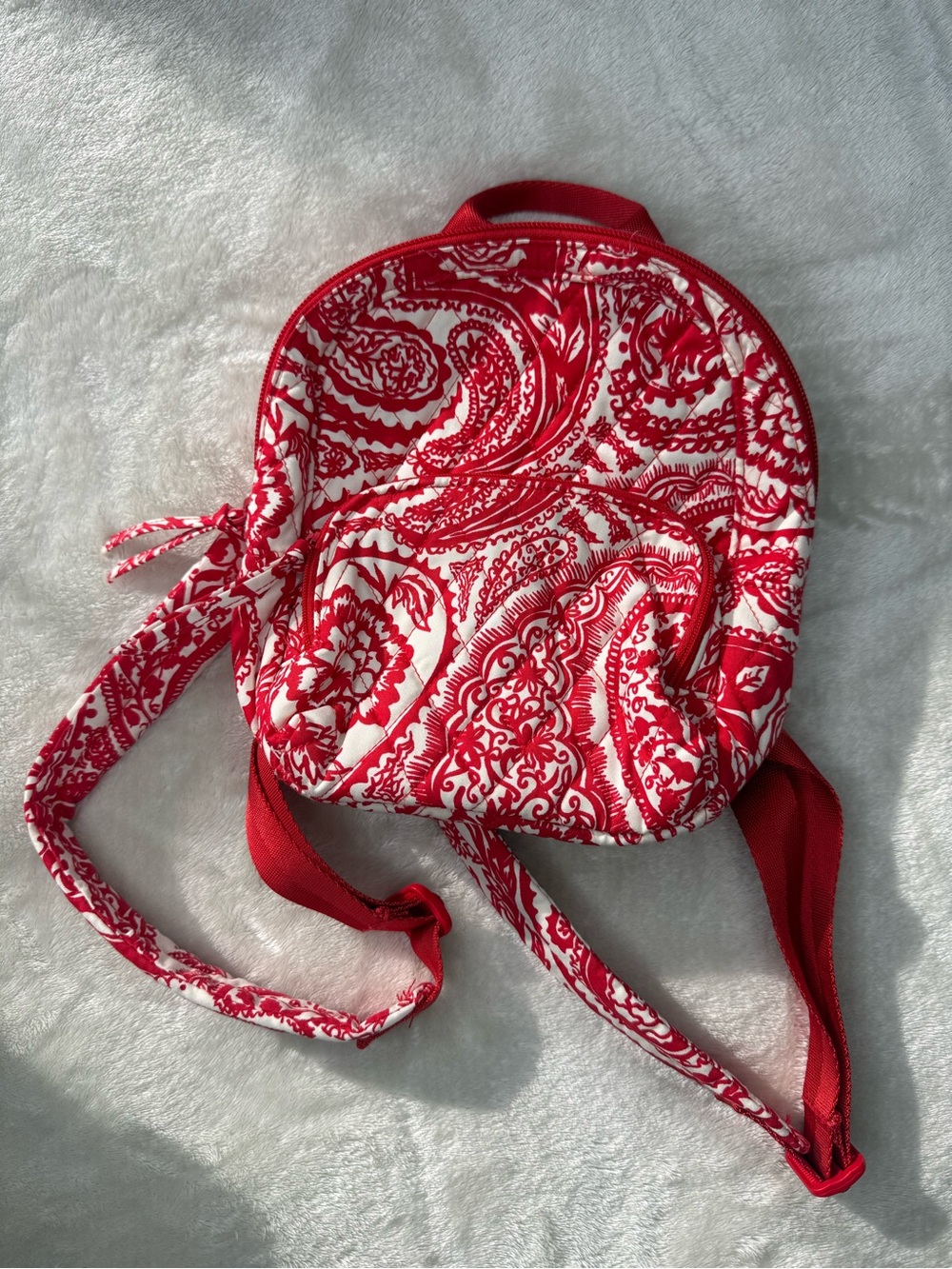 Vera Bradley Red White Paisley Quilted Backpack Small Floral
